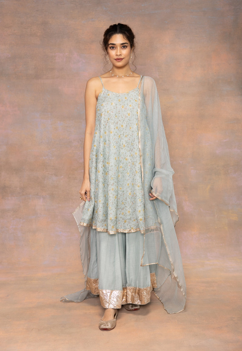 Ira Blue Solid Chanderi Silk Kali Sharara