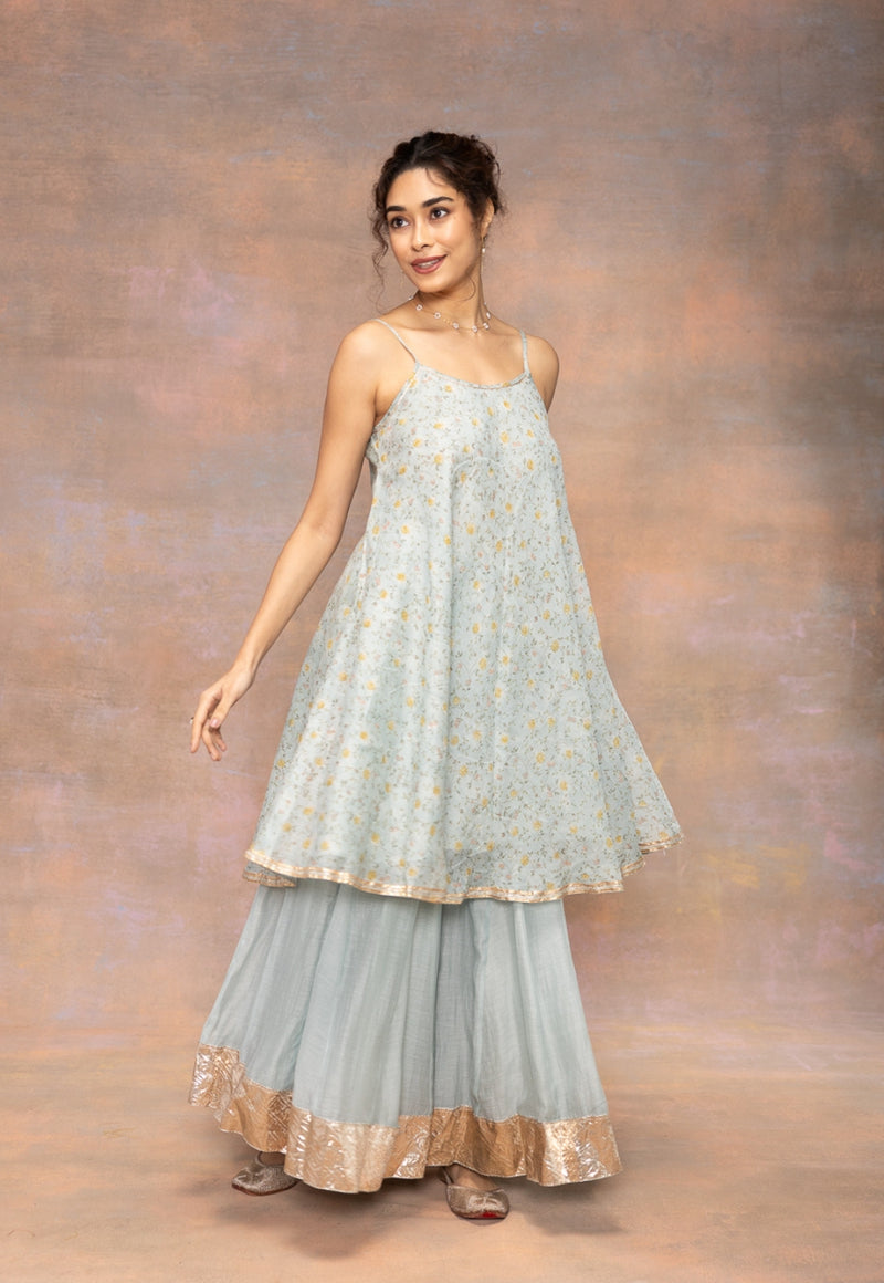 Ira Blue Solid Chanderi Silk Kali Sharara