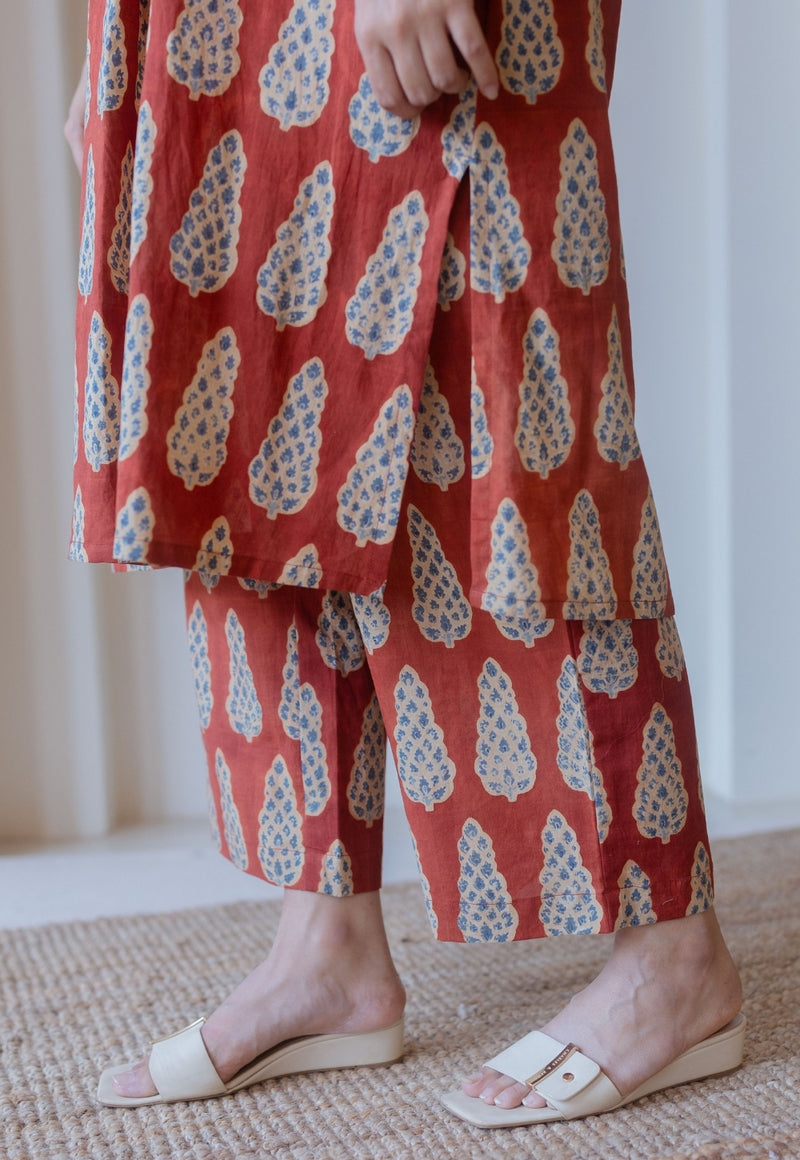 Yashi Red Ajrakh Cotton Straight Pant