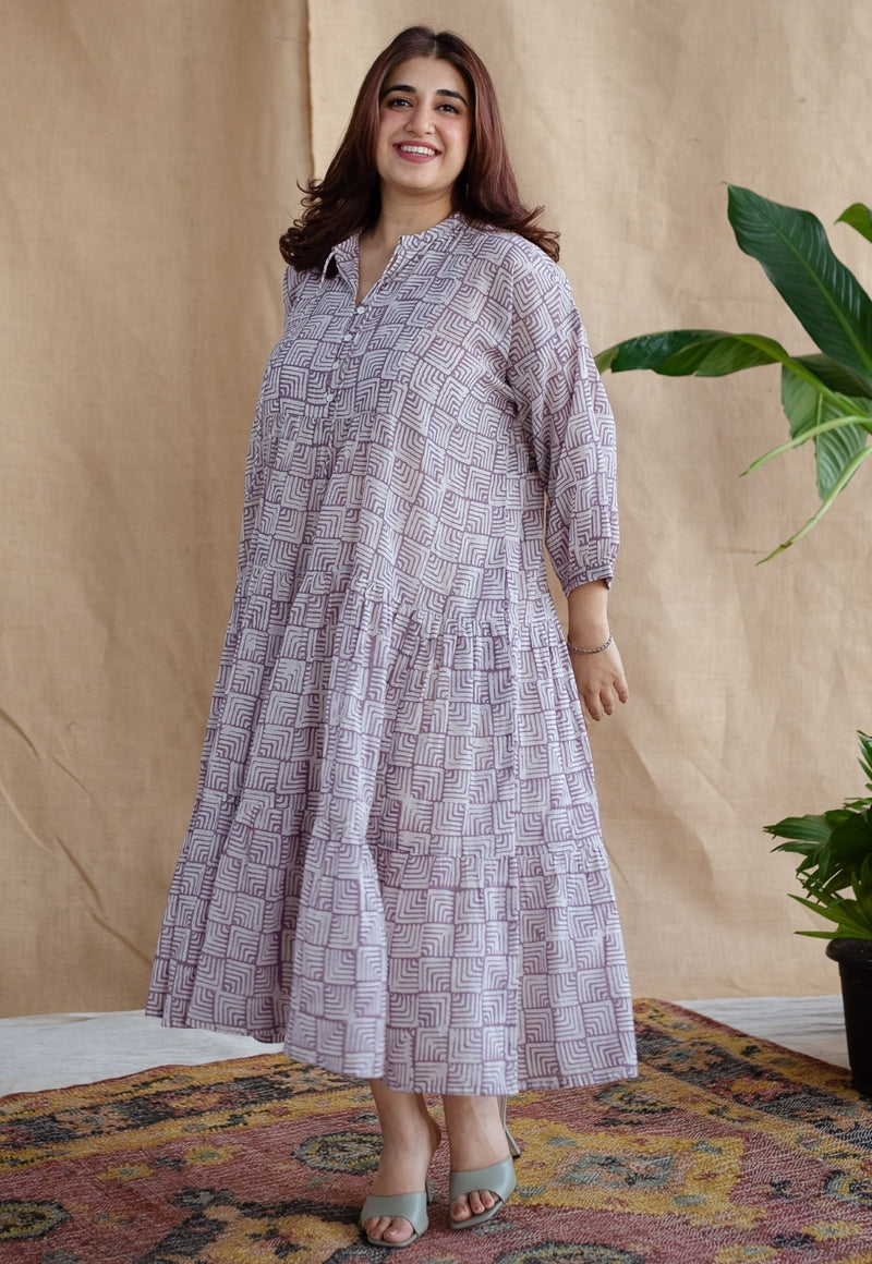 Adya Lavender Batik MulMul Cotton A Line Dress