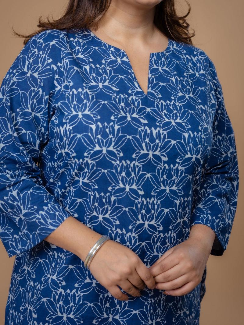 Mishel Blue Dabu Cotton Straight Short Top