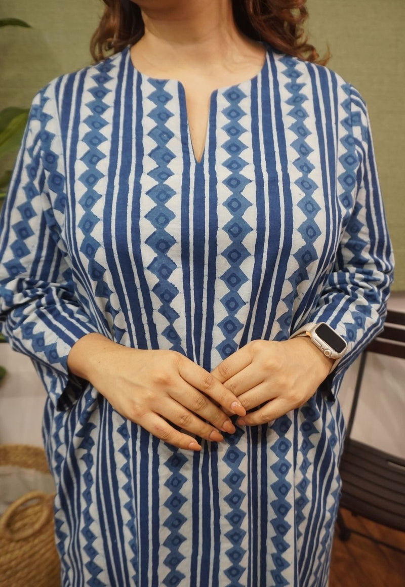 Indigo Dabu Cotton Kurta