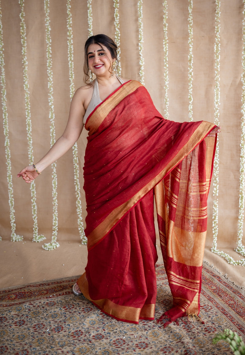 Maroon Zari Woven Border Saree 5262SR19