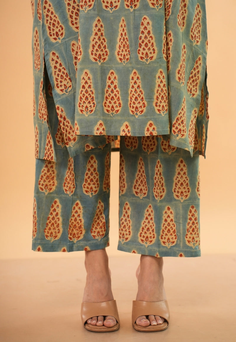 Ayaat Blue Ajrakh Cotton Straight Co-Ord Set