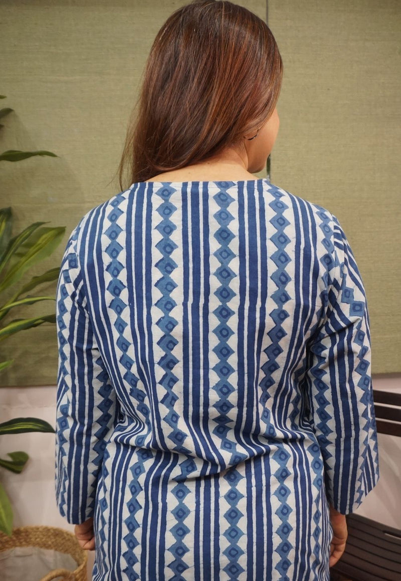 Indigo Dabu Cotton Kurta