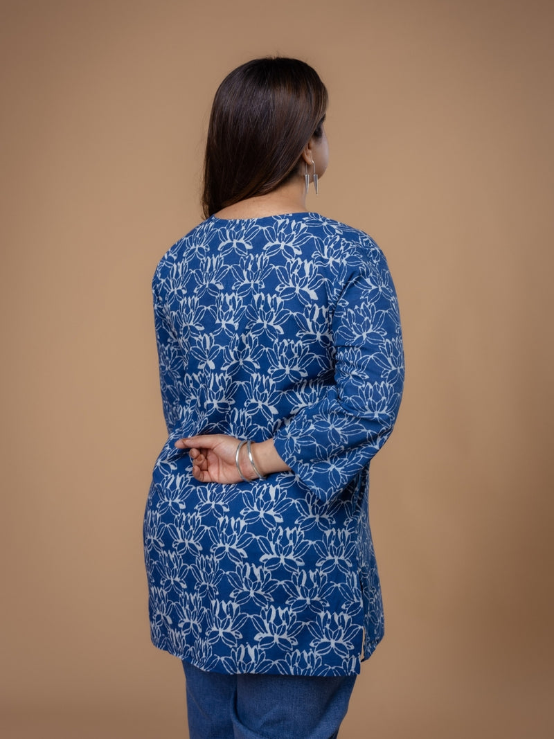 Mishel Blue Dabu Cotton Straight Short Top