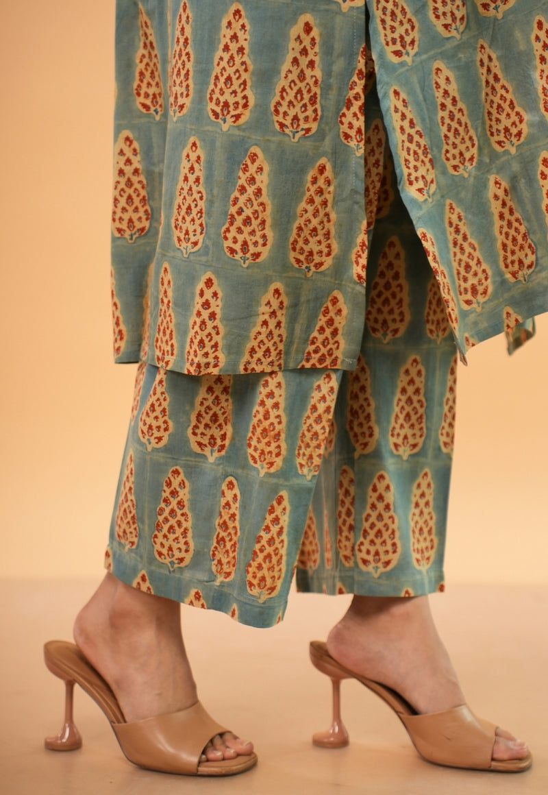 Ayaat Blue Ajrakh Cotton Straight Co-Ord Set