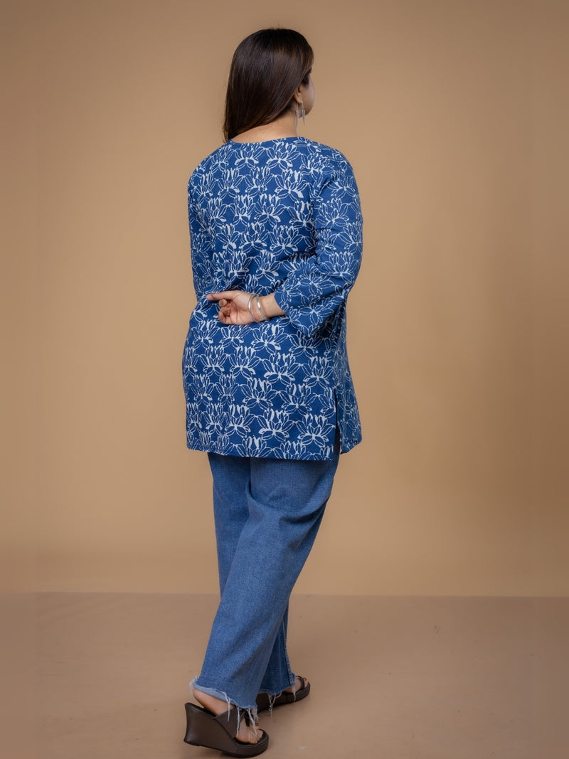 Mishel Blue Dabu Cotton Straight Short Top