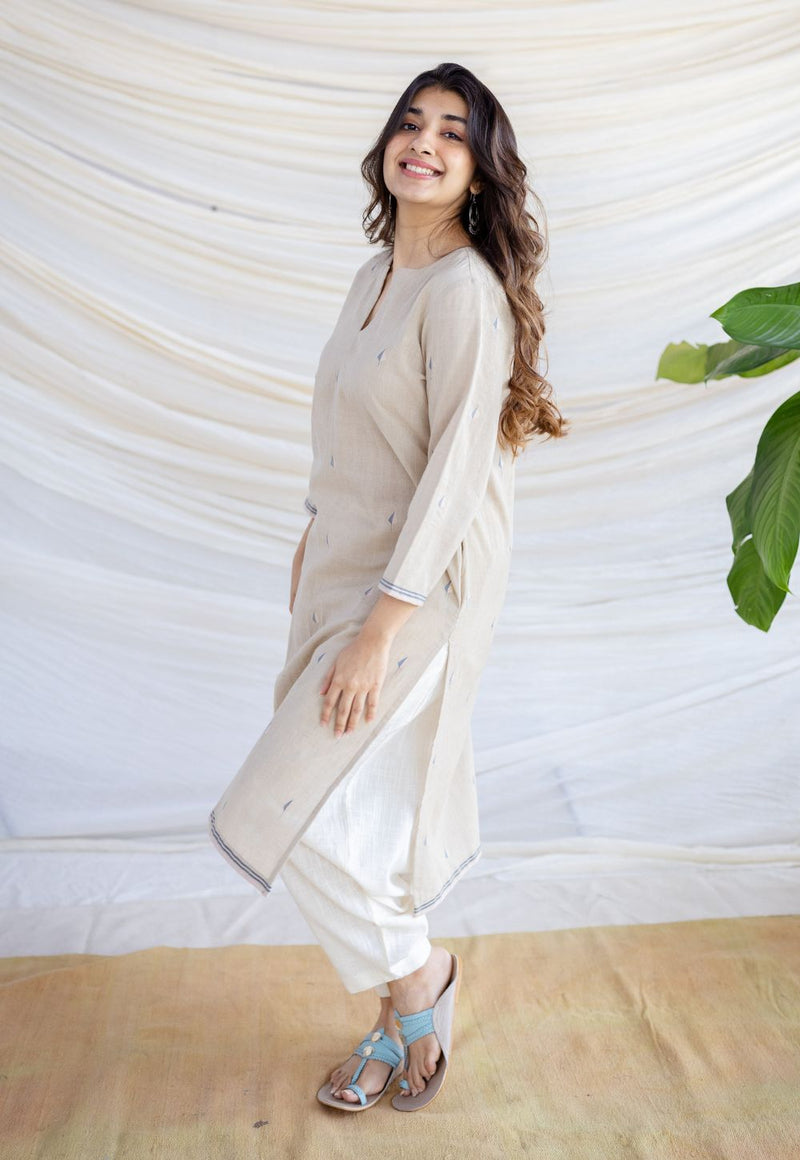 Zahira Off White Jamdani Handwoven Cotton Straight Kurta