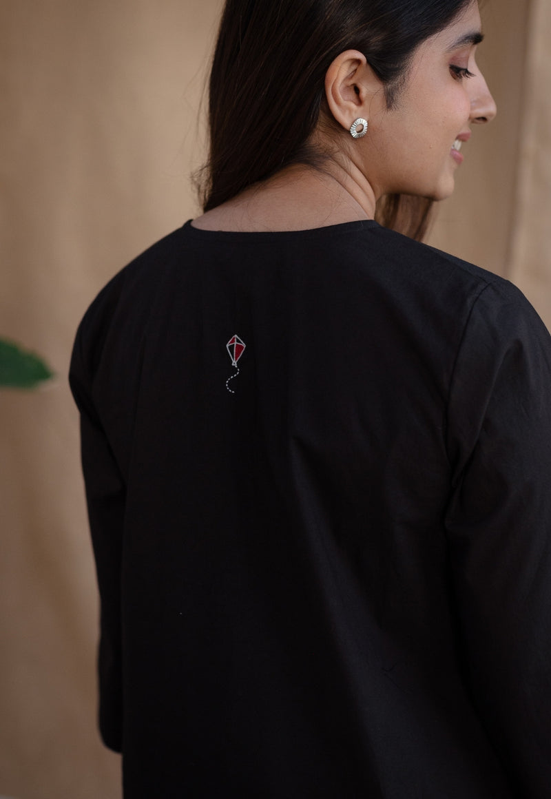 TIECO DyeVerse - Black Poplin Cotton Embroidered Kurta
