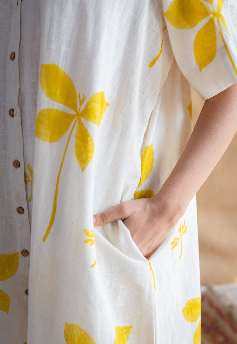 Zaya Dabu Slub Cotton Hand Embroidered Dress