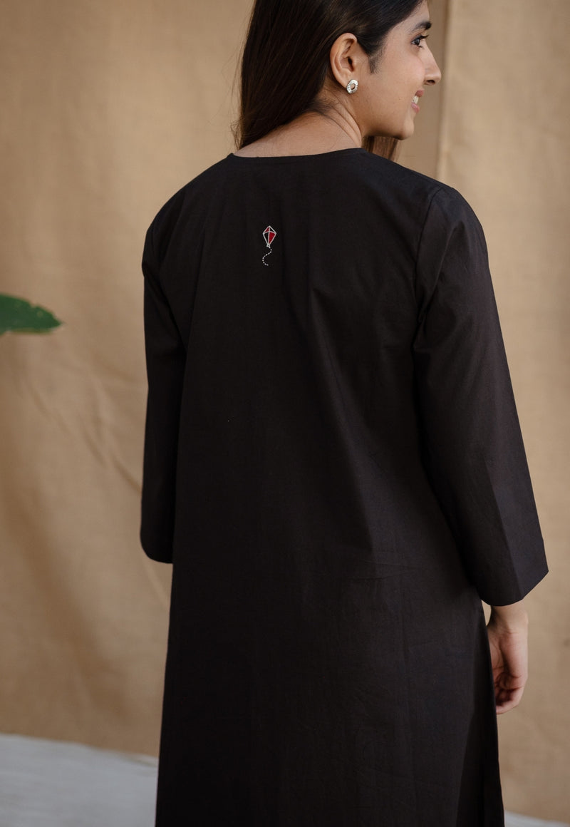 TIECO DyeVerse - Black Poplin Cotton Embroidered Kurta