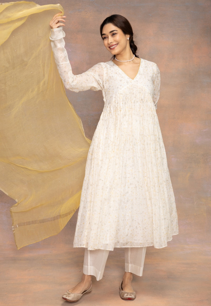 Lemon Yellow Solid Silk Net Dupatta with Mukaish Detailing