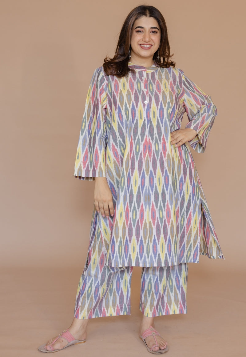 Yashi Multi Handloom Ikkat Cotton Straight Pant