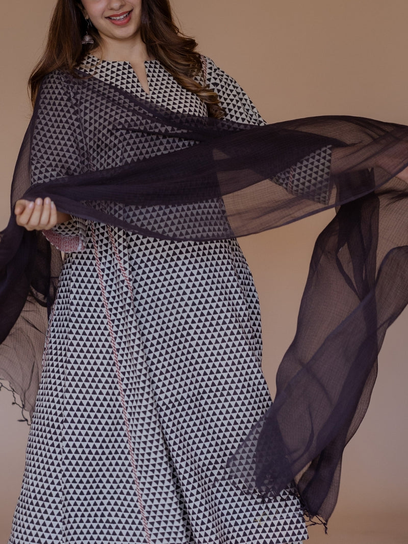 Black Solid Kota Doria Cotton Dupatta