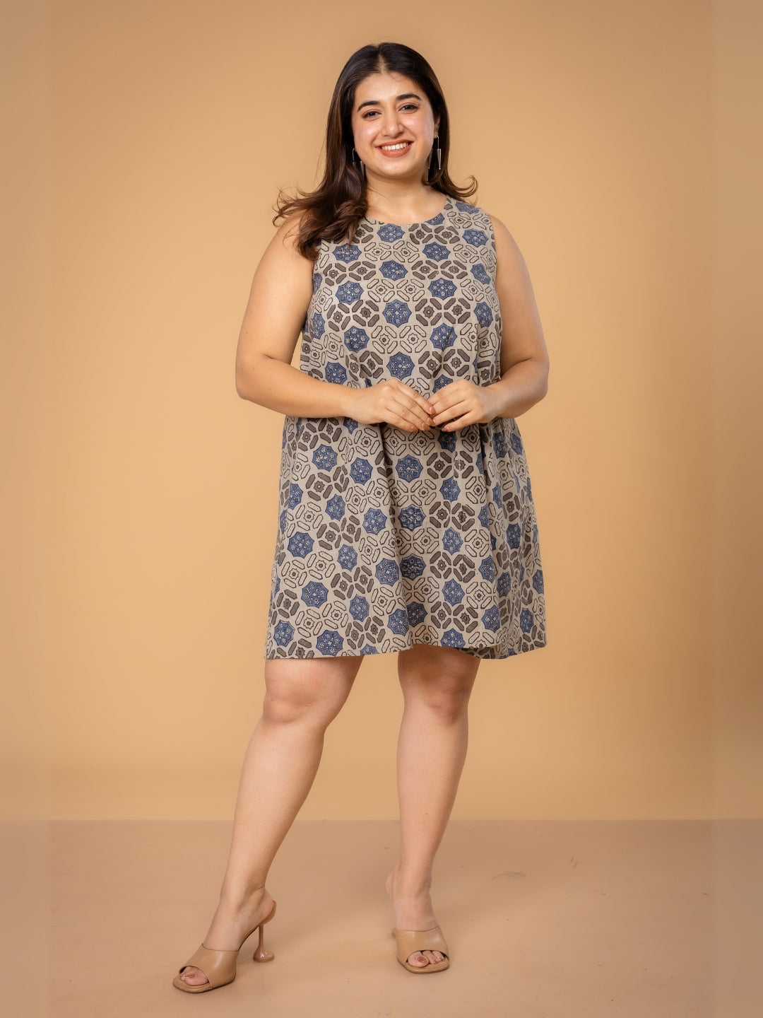 Inam Grey Ajrakh Cotton A Line Dress – THE INDIAN ETHNIC CO.