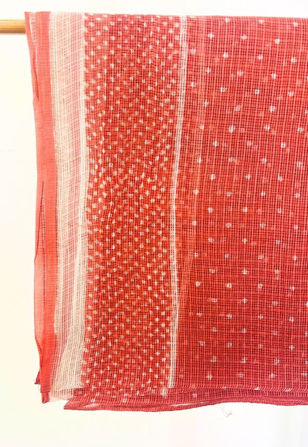 Red Dots Hand Block Print Kota Doria Cotton Dupatta