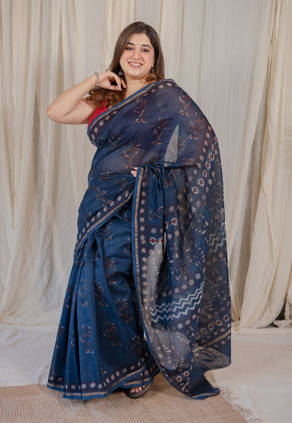 Buy Green Pure Pashmina Block Printed Chanderi Soft Silk Saree-UNM75891  Online at Unnatisilks.com|UNM75891