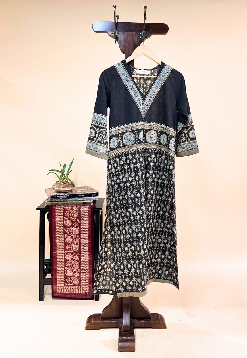 Elisha Black Ajrakh Cotton Straight Kurta
