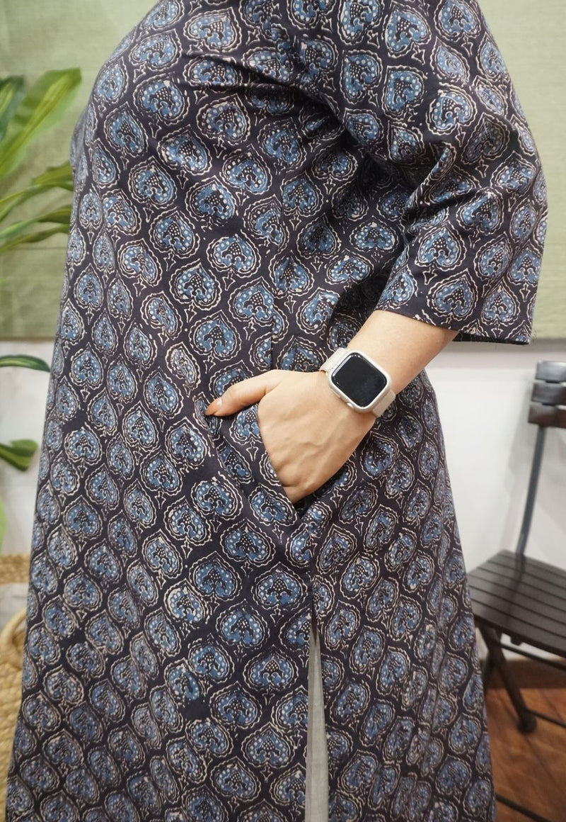 Dark Brown Ajrakh Cotton Kurta