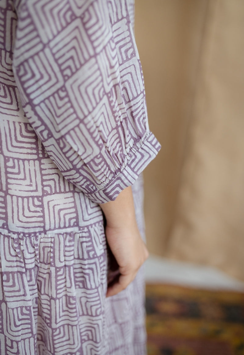 Adya Lavender Batik MulMul Cotton A Line Dress