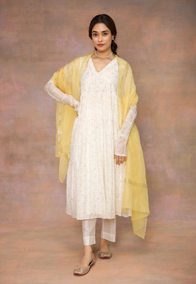 Prita White Solid Chanderi Silk Narrow Pant