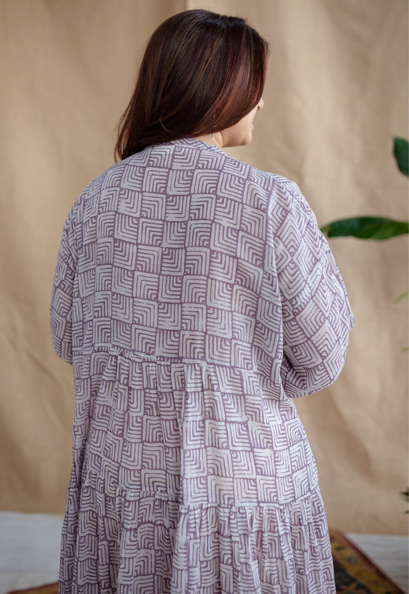 Adya Lavender Batik MulMul Cotton A Line Dress