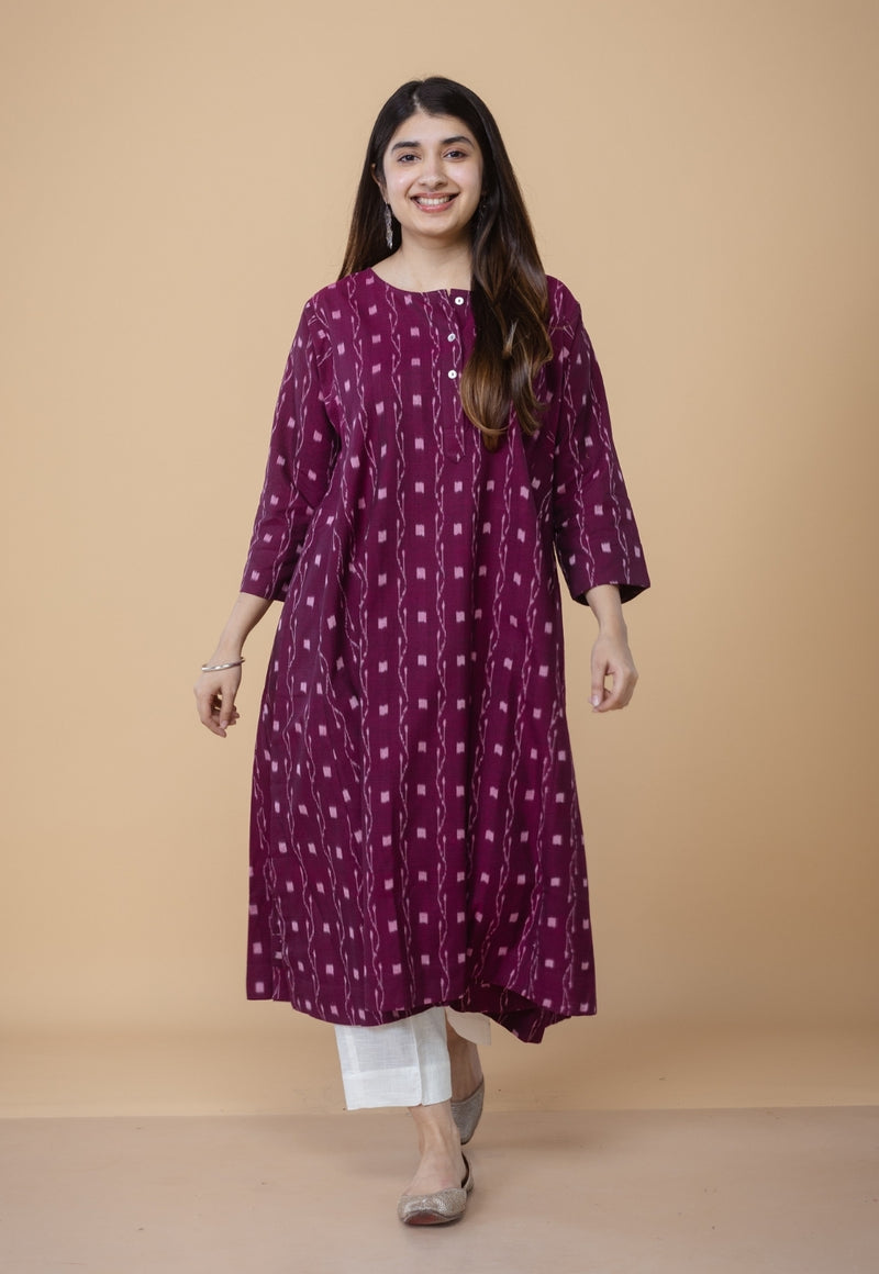 Alizah Red Ikkat Cotton Kali Kurta