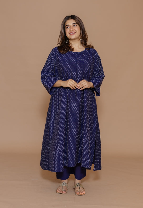 Yashi Blue Solid Cotton Flex Straight Pant