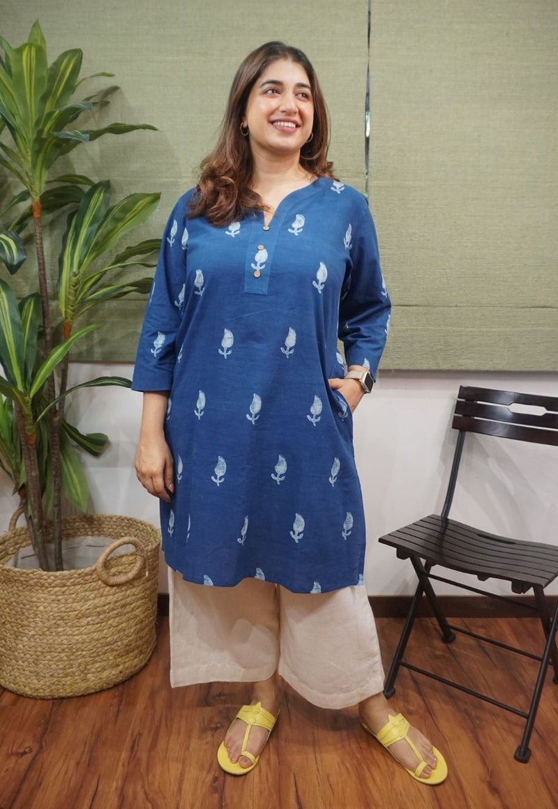 Indigo Dabu Cotton Kurta