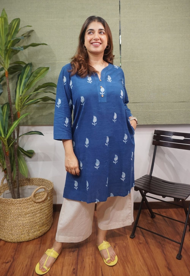 Indigo Dabu Cotton Kurta