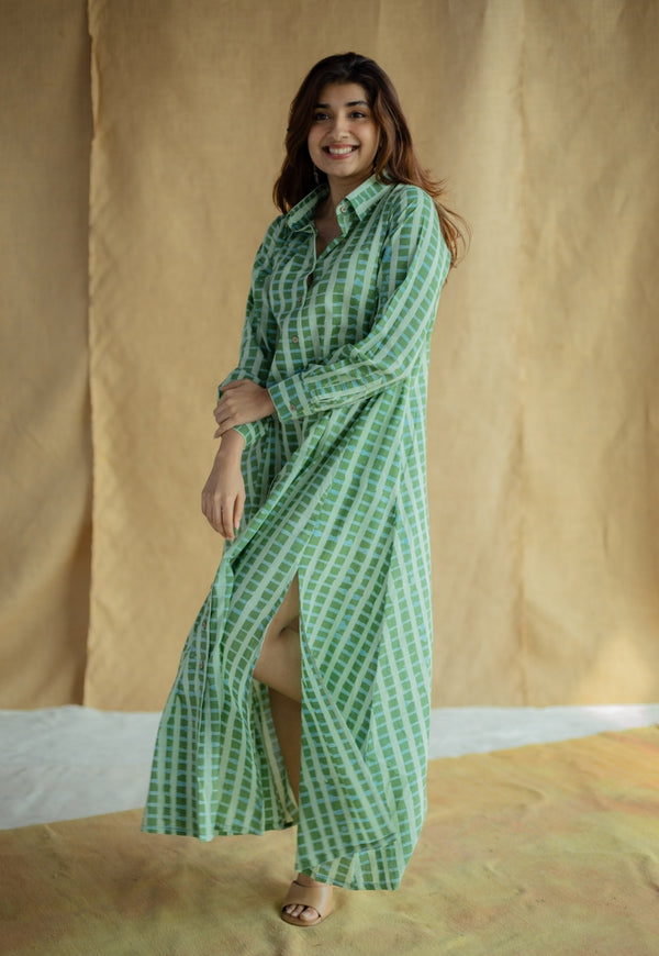 Trusha Green Batik Cotton A Line Dress