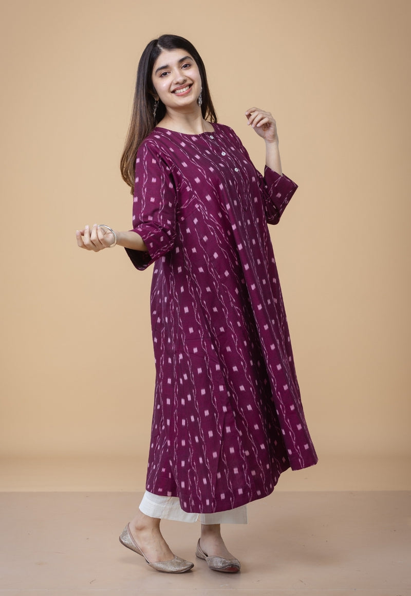 Alizah Red Ikkat Cotton Kali Kurta