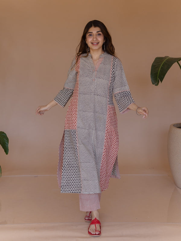 Prita Red Bagru Cotton Narrow Pant