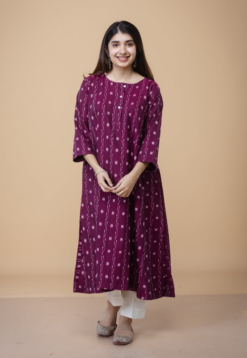 Alizah Red Ikkat Cotton Kali Kurta