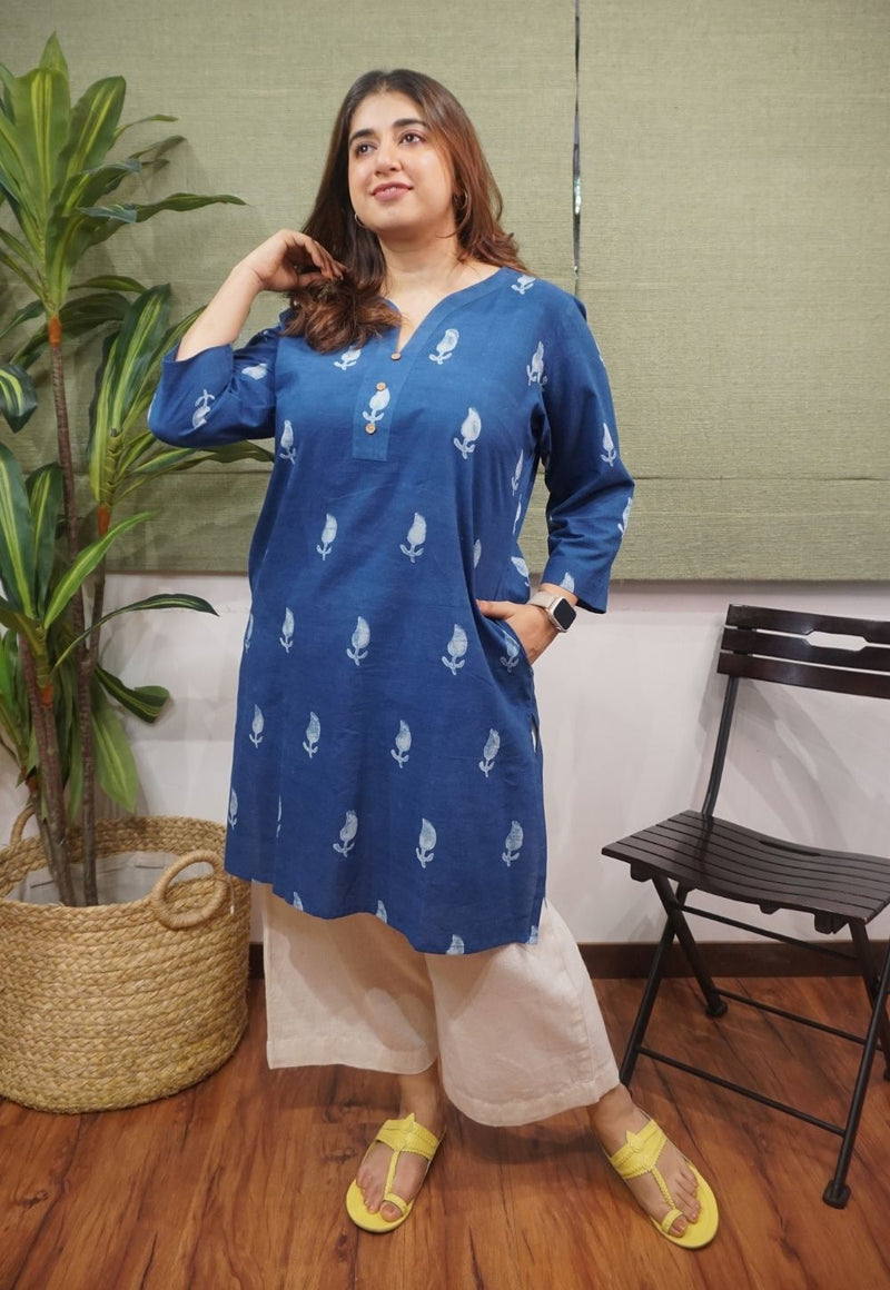 Indigo Dabu Cotton Kurta