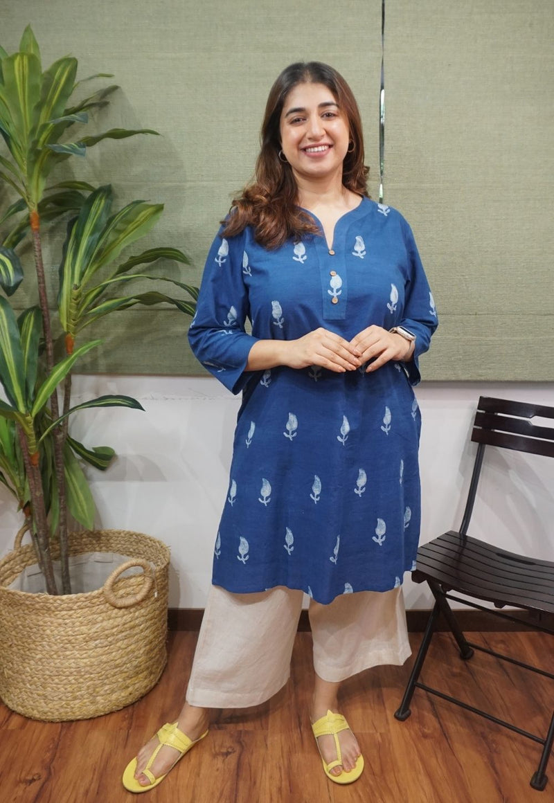 Indigo Dabu Cotton Kurta