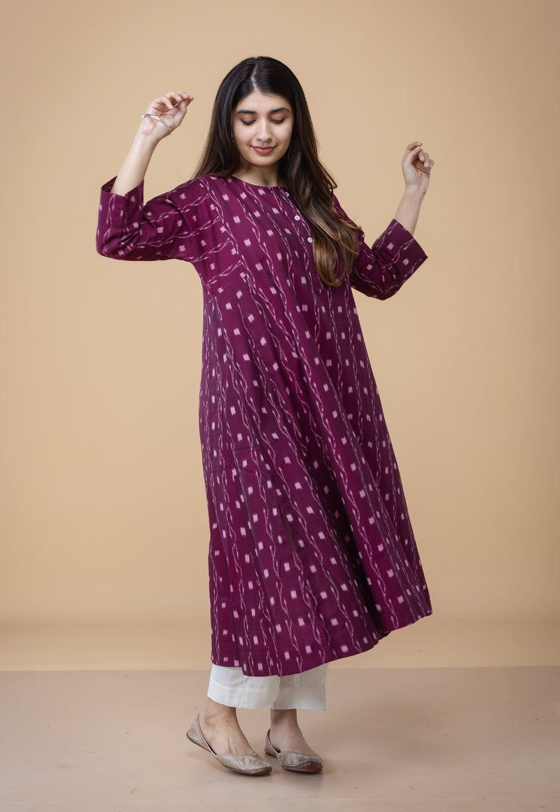Alizah Red Ikkat Cotton Kali Kurta