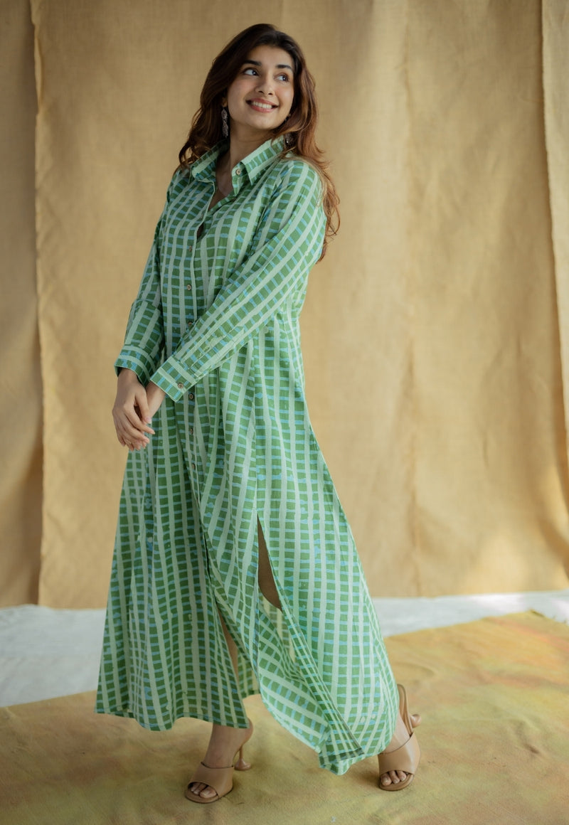 Trusha Green Batik Cotton A Line Dress