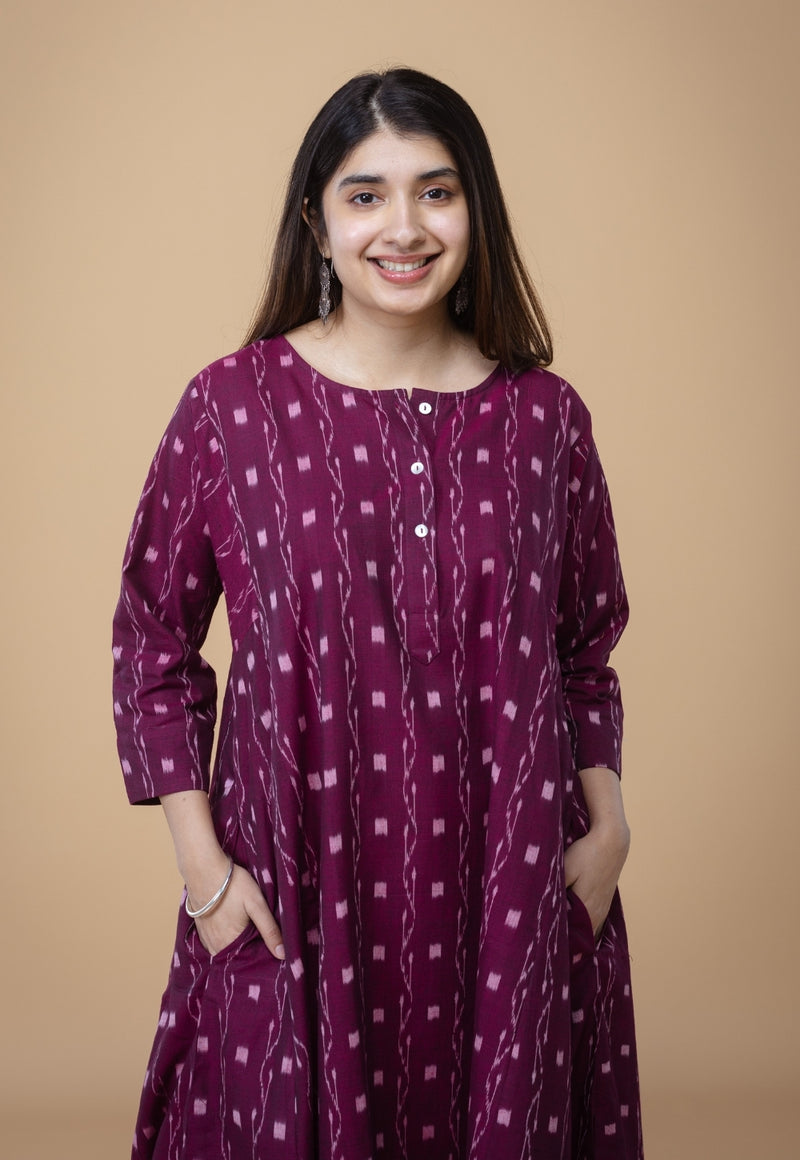 Alizah Red Ikkat Cotton Kali Kurta