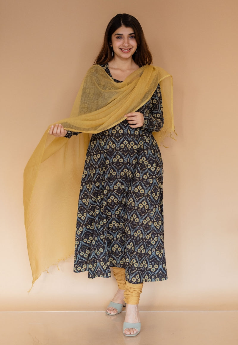 Akrita Black Ajrakh  Cotton Kali Kurta