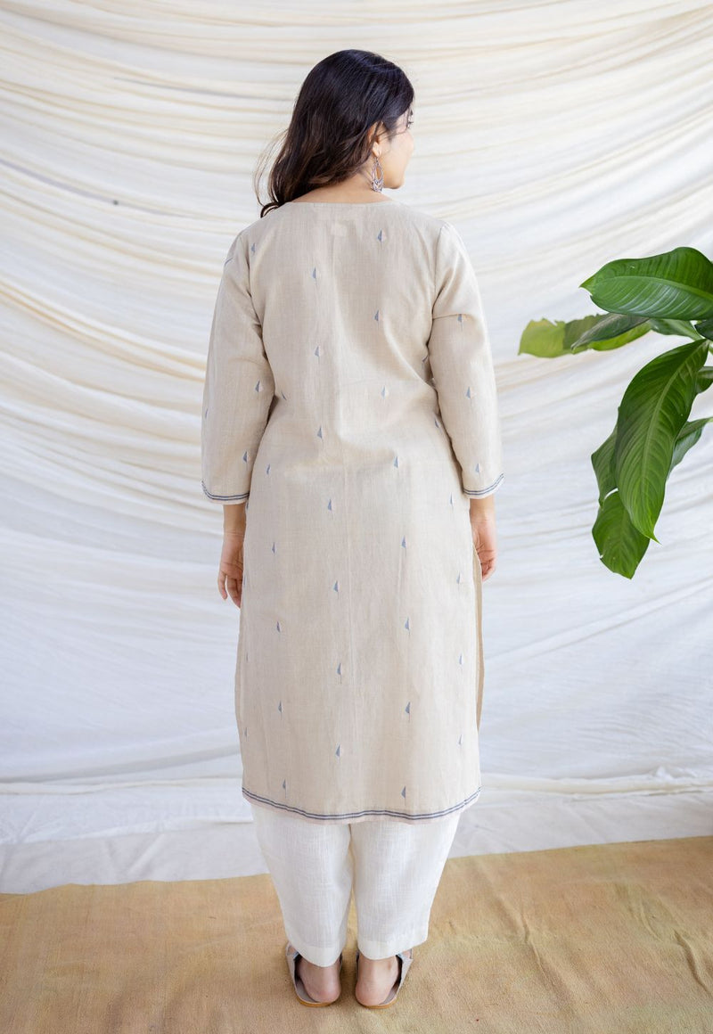 Zahira Off White Jamdani Handwoven Cotton Straight Kurta