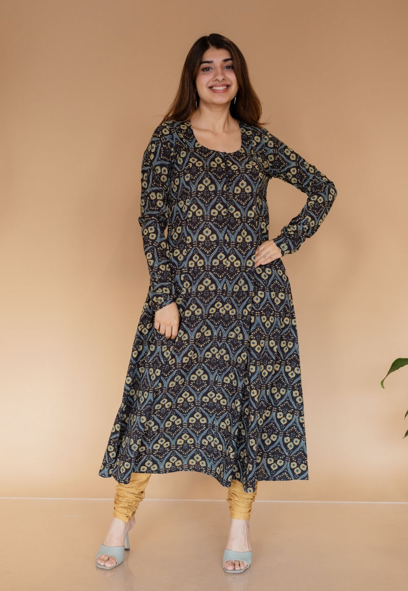 Akrita Black Ajrakh  Cotton Kali Kurta