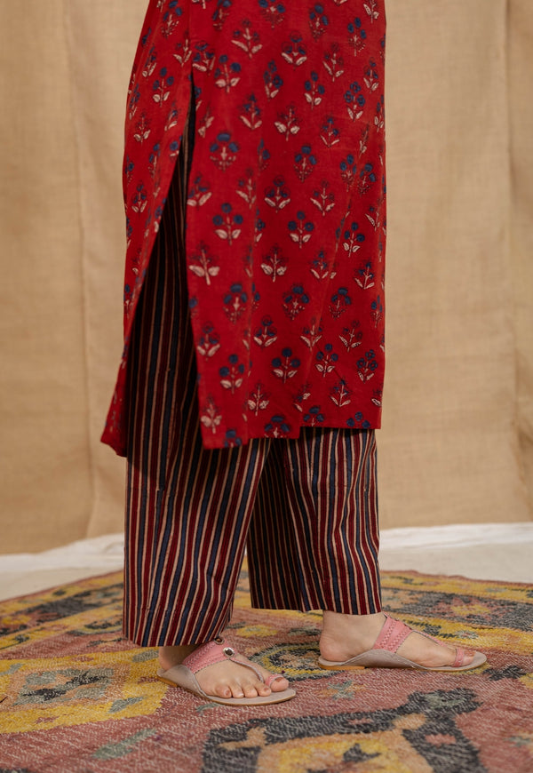 Yashi Red Ajrakh Cotton Straight Pant