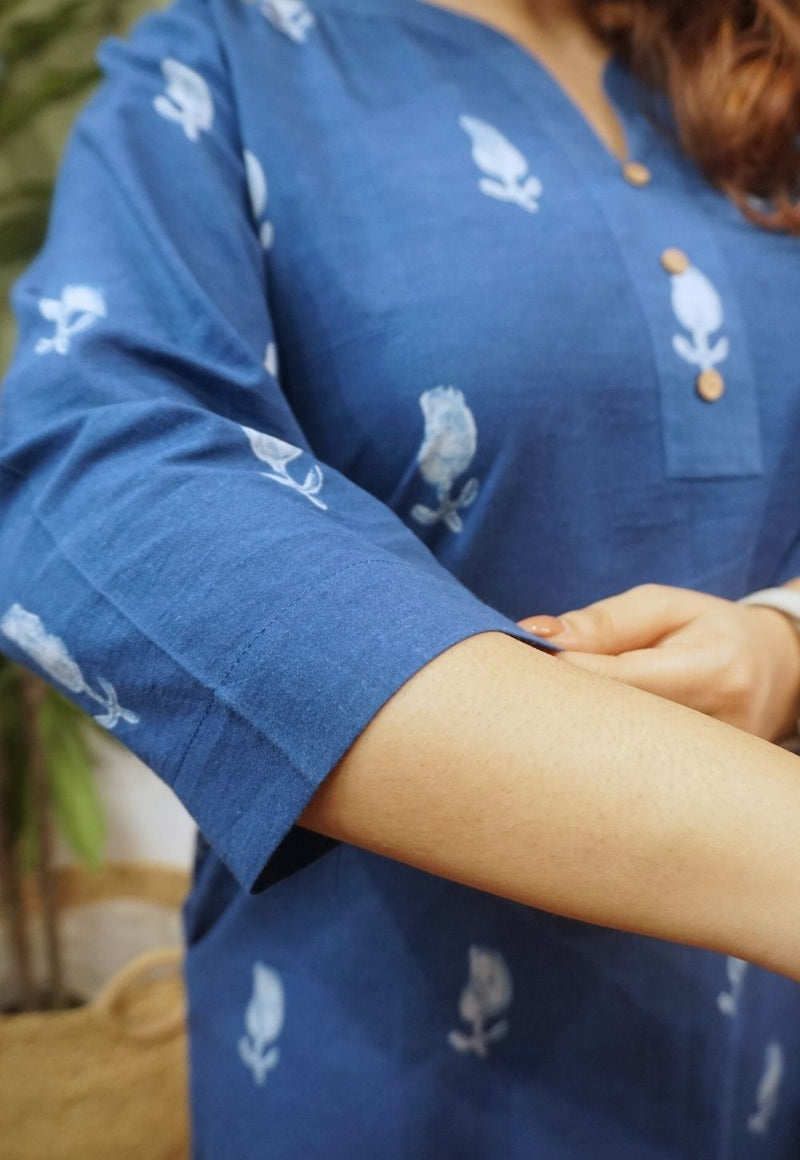 Indigo Dabu Cotton Kurta