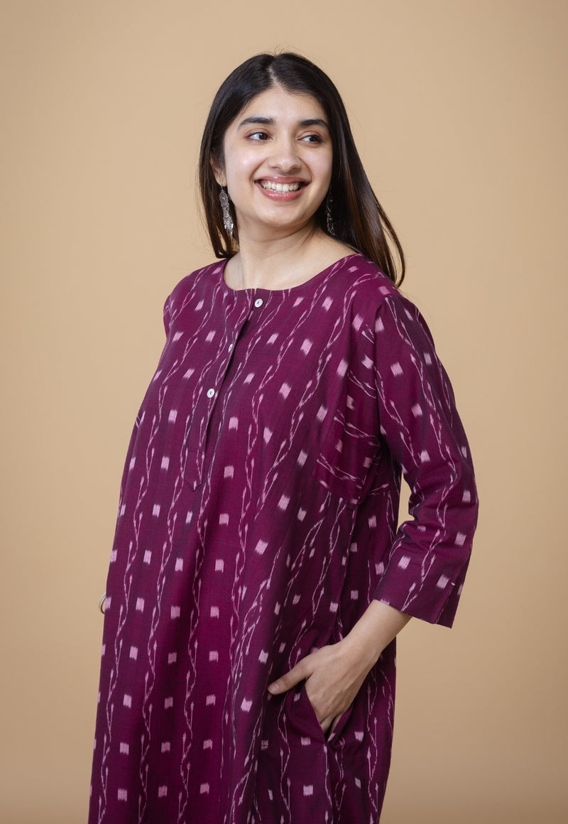 Alizah Red Ikkat Cotton Kali Kurta