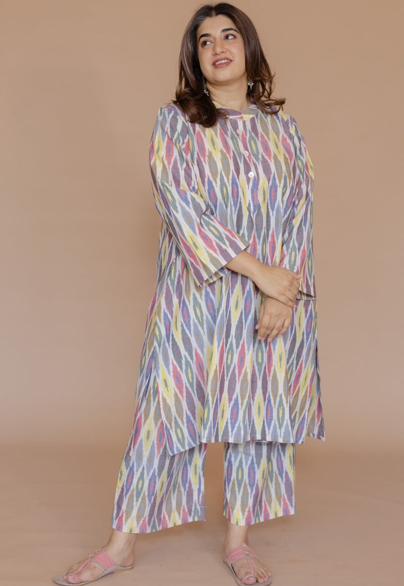 Ayaat Multi Handloom Ikkat Cotton Straight Kurta