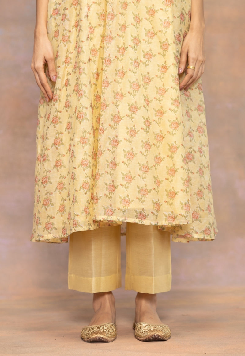 Yashi Yellow Solid Chanderi Silk Straight Pant