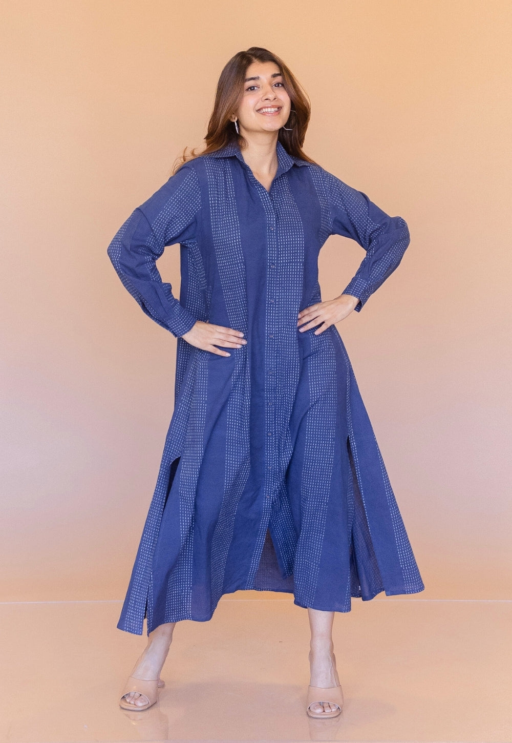 Indian Ethnic Women's Trusha Blue Dabu Cotton A Line Dress – THE INDIAN ...