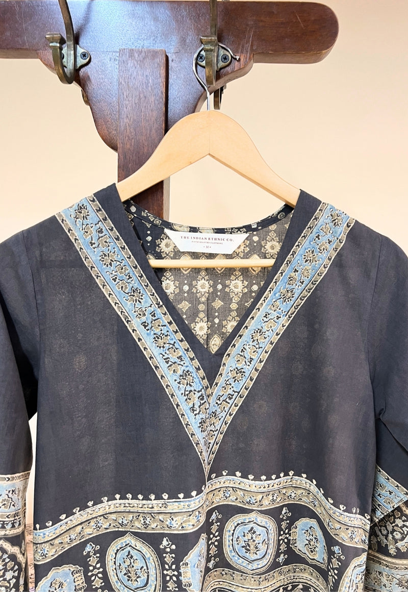 Elisha Black Ajrakh Cotton Straight Kurta